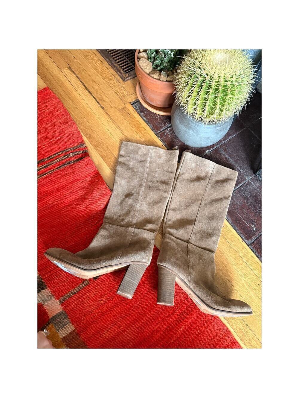 Dolce Vita Suede Heeled Mid-Calf Boots Camel Round Toe Block Heel Pull-On Sz 10